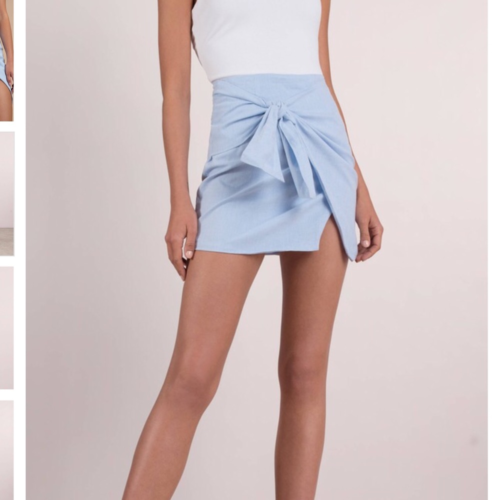 Light Blue Front Tie Mini Skirt